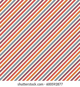 Bright colors diagonal stripes abstract background. Thin slanting line wallpaper. Seamless pattern with simple classic motif. Digital paper for scrapbook, textile print, page fill. Vector illustration