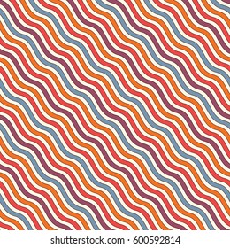 Bright colors diagonal wavy stripes seamless pattern. Vivid repeated lines wallpaper. Abstract background with simple classic motif. Digital paper, textile print, page fill. Vector illustration