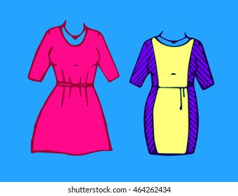 bright colors dress drawn by hand