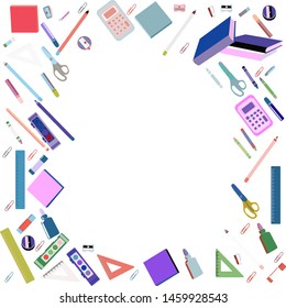 Bright colors education supplies background. Vector