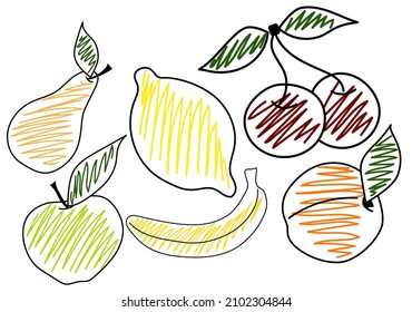 Bright colors of fruits vector collections. Set of fruits are apple, lemon, banana, pear, cherries. Available in eps10.