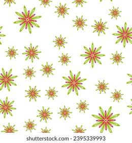 Bright colors, painting on a light background. Cherry blossoms. Contemporary art seamless texture in hand-drawn style. Flowers, lines and dots.