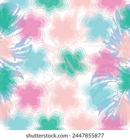 Bright colors, painting on a light background. Cherry blossoms. Colorful abstract vintage vector print. 