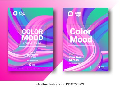 Bright colors poster. Magazine cover. Club night flyer. 3d Abstract shape gradient waves background. - Vector