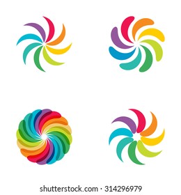 Bright  colors rainbow flower logo set.  Abstract flower logotype