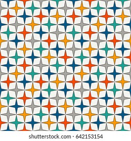 Bright colors seamless pattern with stylized repeating stars. Simple geometric ornament. Modern stylish texture. Vivid digital paper, textile print, page fill. Vector illustration.