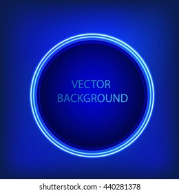 Bright colors shining neon blue circle lights. Vector  round frame,banner.
