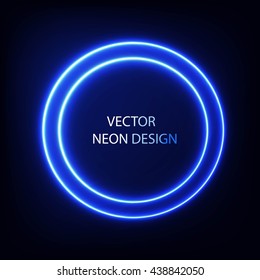 Bright Colors Shining Neon Circle Lights. Vector Blue Round Frame. 