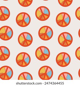 Bright colors sign peace on white background seamless pattern