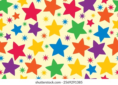 Bright colors with stars in a seamless repeat pattern - Vector Illustration