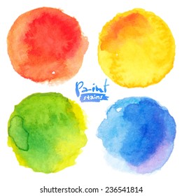 Bright colors watercolor painted vector stains set