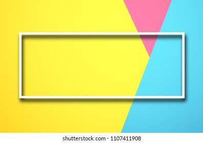 Bright colour geometric background with white rectangular frame. Vector paper illustration.
