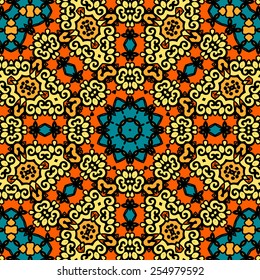 Bright coloured mandala frame seamless psychedelic paisley background