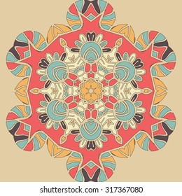 Bright coloured seamless mandala. Pink, orange and blue colors