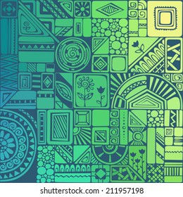Bright colourful background with geometric elements. Doodles pattern for your design.