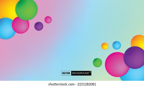 Bright colourful balls on blurred multi colour gradient background. Vector illustration.