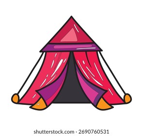 Bright and Colourful Cartoon Tent Vector Illustration for Kids' Summer Camp and a Festival Event Poster Design, Isolated on White Background