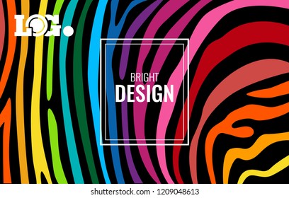 Bright colourful horizontal abstract background. Color lines on dark backdrop. Modern background for cover design, flyer with space for text. Vector illustration.