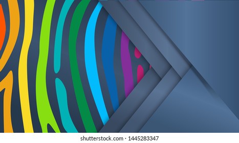Bright colourful horizontal abstract wallpaper. Color lines on black backdrop. Modern background for cover design, banner, flyer. Vector illustration.