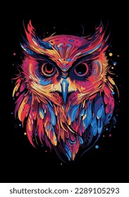 Bright colourful illustration of an owl