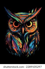 Bright colourful illustration of an owl