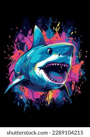 Bright colourful illustration of a shark