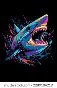 Bright colourful illustration of a shark