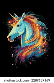 Bright colourful illustration of a unicorn