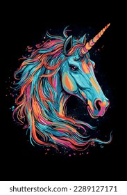 Bright colourful illustration of a unicorn