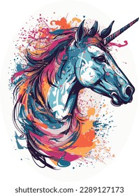 Bright colourful illustration of a unicorn