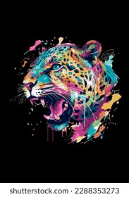 Bright colourful leopard on a dark background