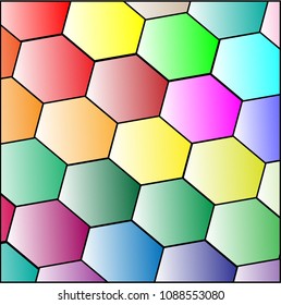 Bright colourful pentagon pattern background with black stoke.