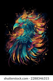 Bright colourful Phoenix ( eagle ) on a dark background