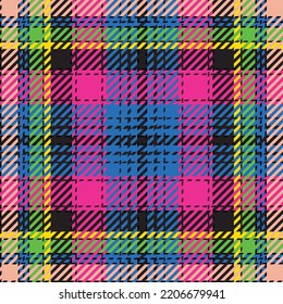 Bright and colourful plaid. Seamless vector tartan pattern suitable for fashion, home decor and stationary.