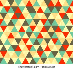 Bright colourful triangles retro seamless pattern with texture