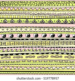 Bright colourful tribal seamless pattern.Hand drawn boho background. Vector