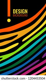 Bright colourful vertical abstract background. Color lines on black backdrop. Modern background for cover design, flyer with space for text. Vector illustration.