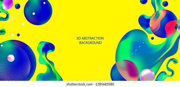 Bright colours decorative balls abstract background futuristic modern design 3d spheres vector illustration pearls trendy yellow and blue