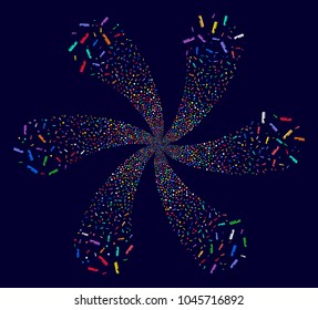 Bright Comb spiral composition on a dark background. Psychedelic twist done from random comb symbols.