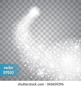 A bright comet with large dust. Falling Star. Glow light effect. Vector illustration