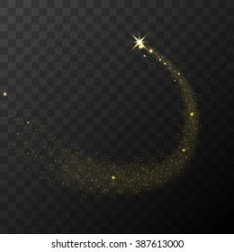 A bright comet with large dust. Falling Star. Glow light effect. Golden lights. Vector illustration