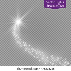 A Bright Comet With Large Dust. Falling Star. Glow Light Effect. Vector Illustration