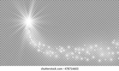 A bright comet with large dust. Falling Star. Glow light effect. Vector illustration