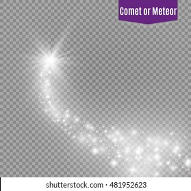 A bright comet with large dust. Falling Star. Glow light effect. Vector illustration 