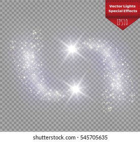 A bright comet with large dust. Falling Star. Glow light effect. Golden lights. Vector illustration