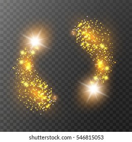 A bright comet with large dust. Falling Star. Glow light effect. Golden lights. Vector illustration