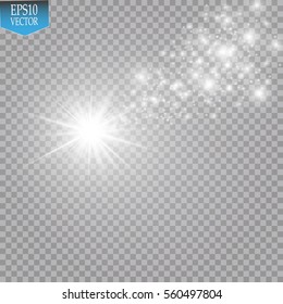 A bright comet with large dust. Falling Star. Glow light effect. Vector illustration
