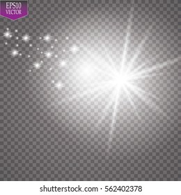 A bright comet with large dust. Falling Star. Glow light effect. Vector illustration
