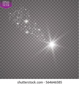 A bright comet with large dust. Falling Star. Glow light effect. Vector illustration