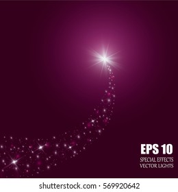 A bright comet with large dust. Falling Star. Glow light effect. Vector illustration